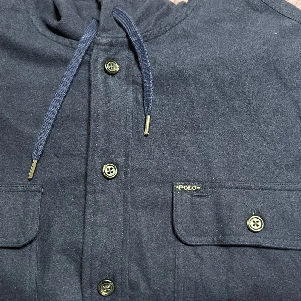 NWT Polo Ralph Lauren Hooded Button Down Shirt Navy Blue Cotton Men's Medium